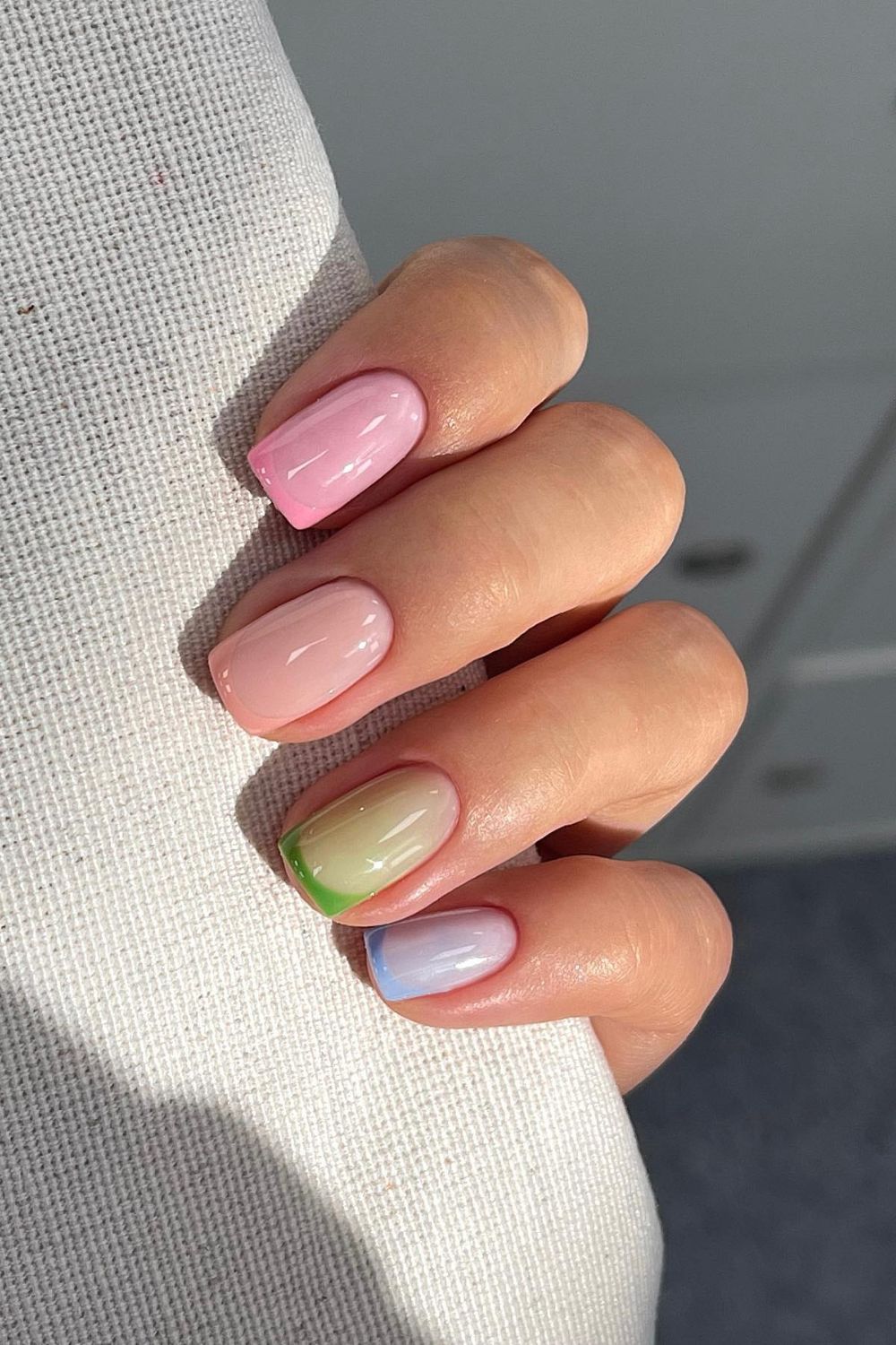 Pastel Rainbow French Natural Spring Nail Design