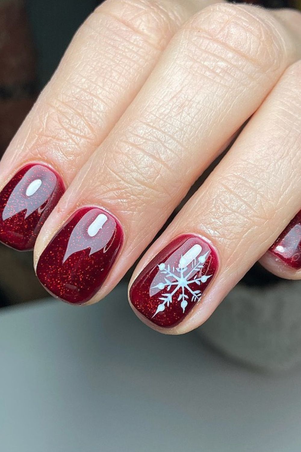 Minimal Red and White Snowflake