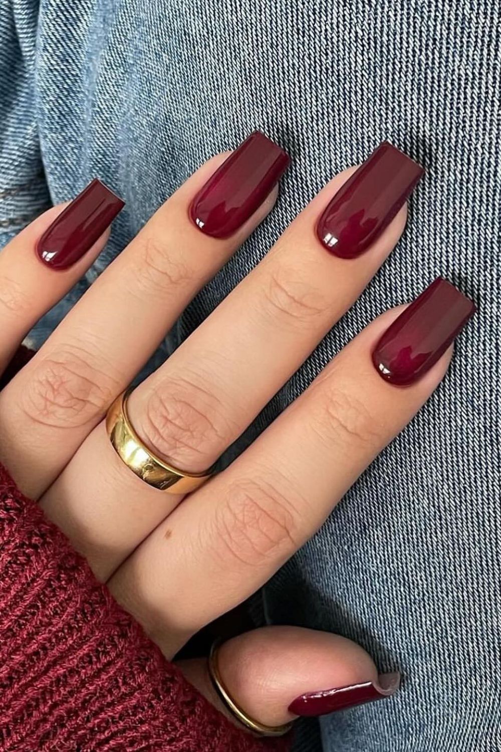 Dark Red Square Nails