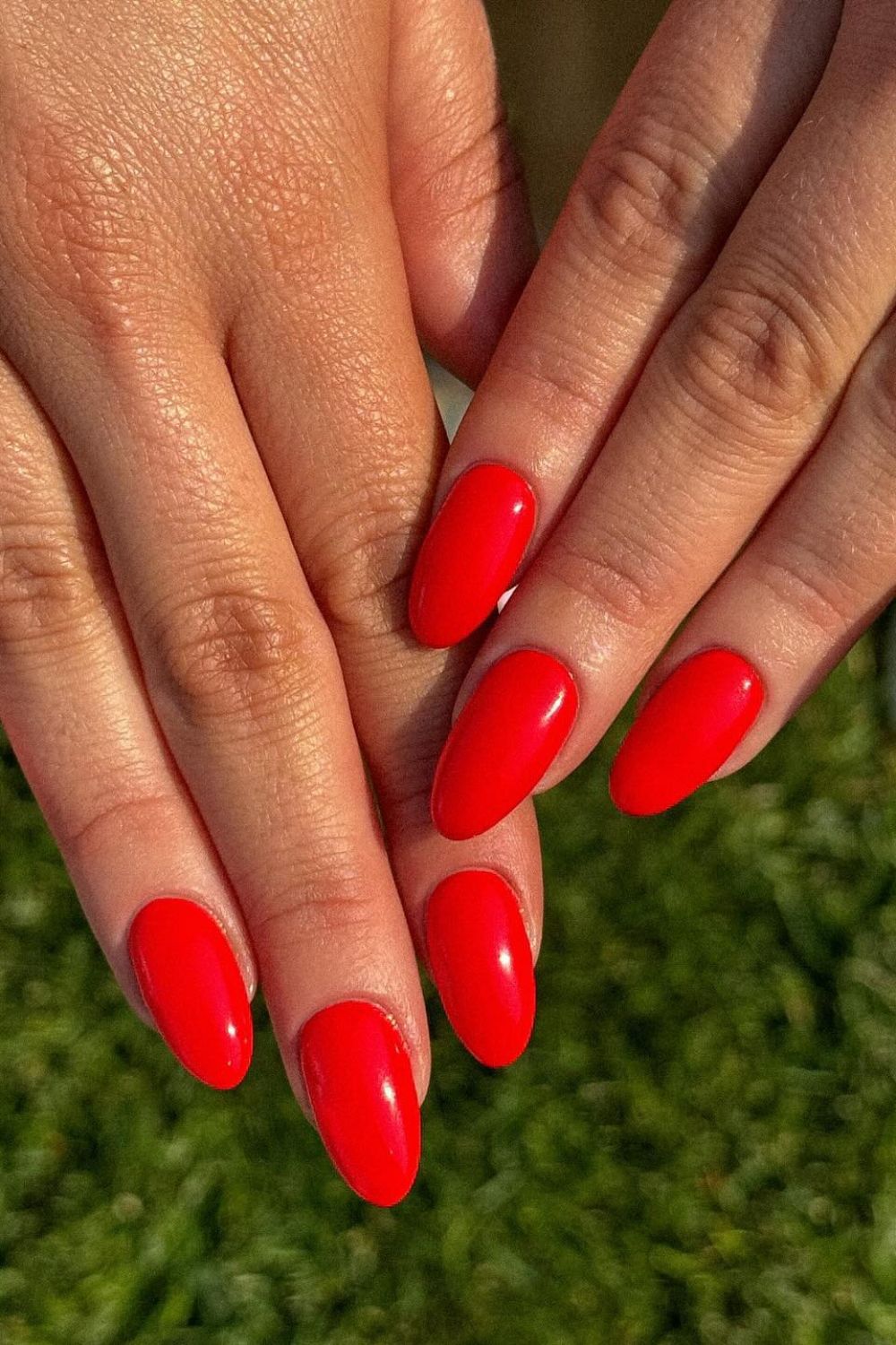 Bright Coral Red Almond Nails