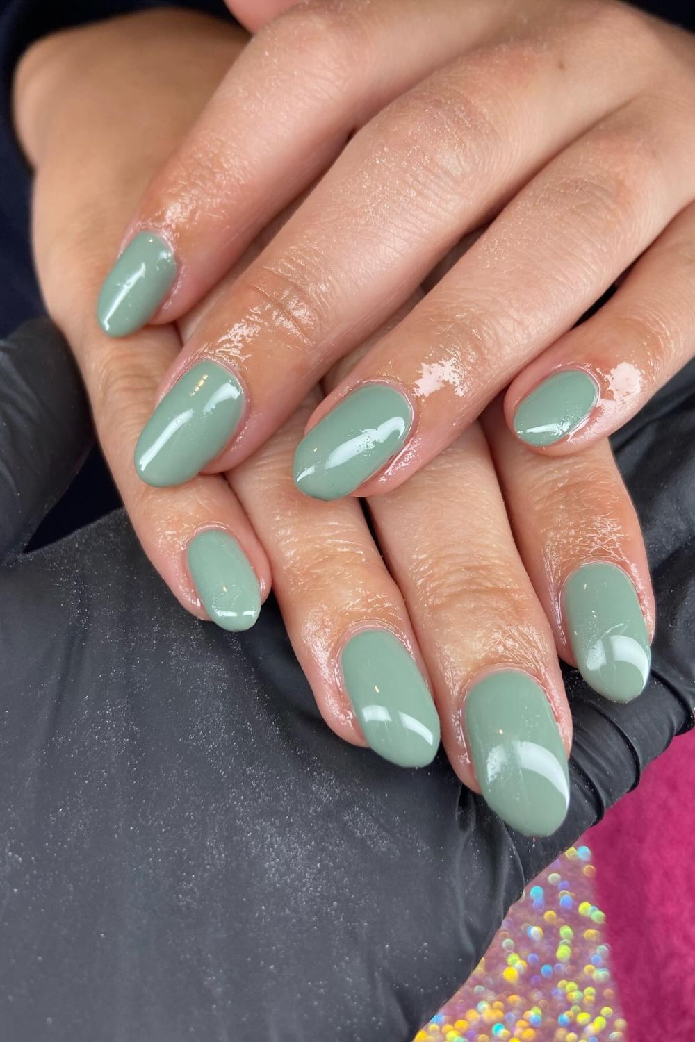 Soft Green Glossy Nails