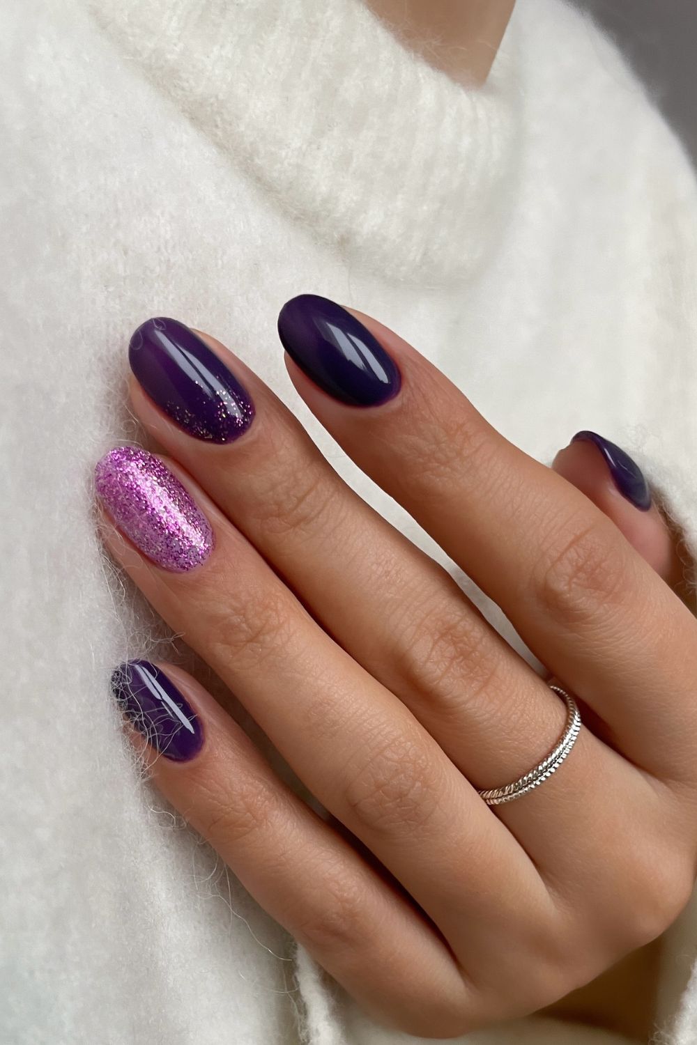 Glittery Dark Purple Nails