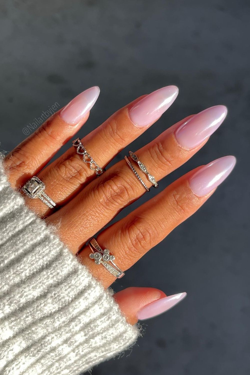 Milky Lavender Nails With Gloss