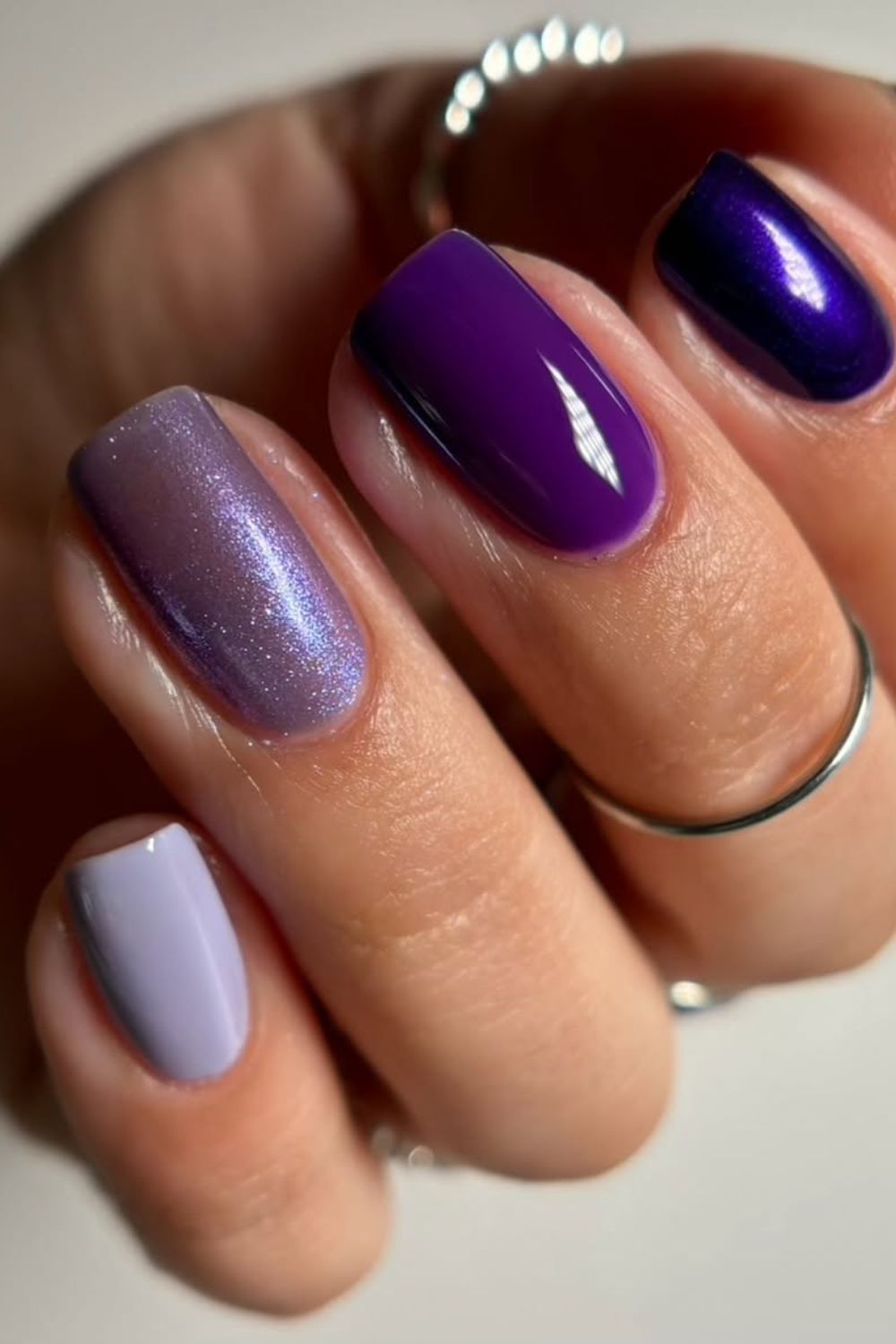 Mixed Shades Of Purple Nails