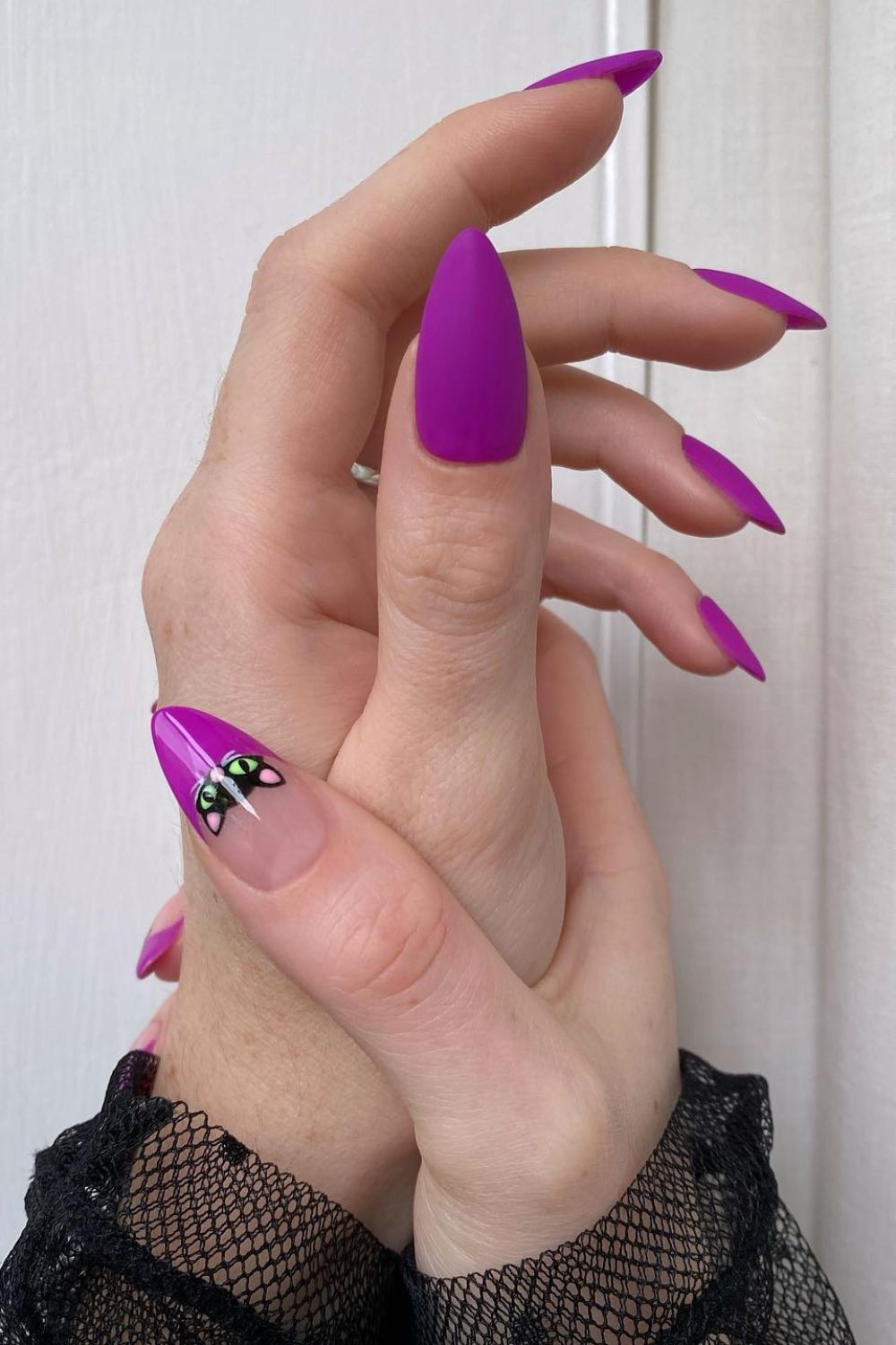 Matte Purple Nails With Butterfly Detail