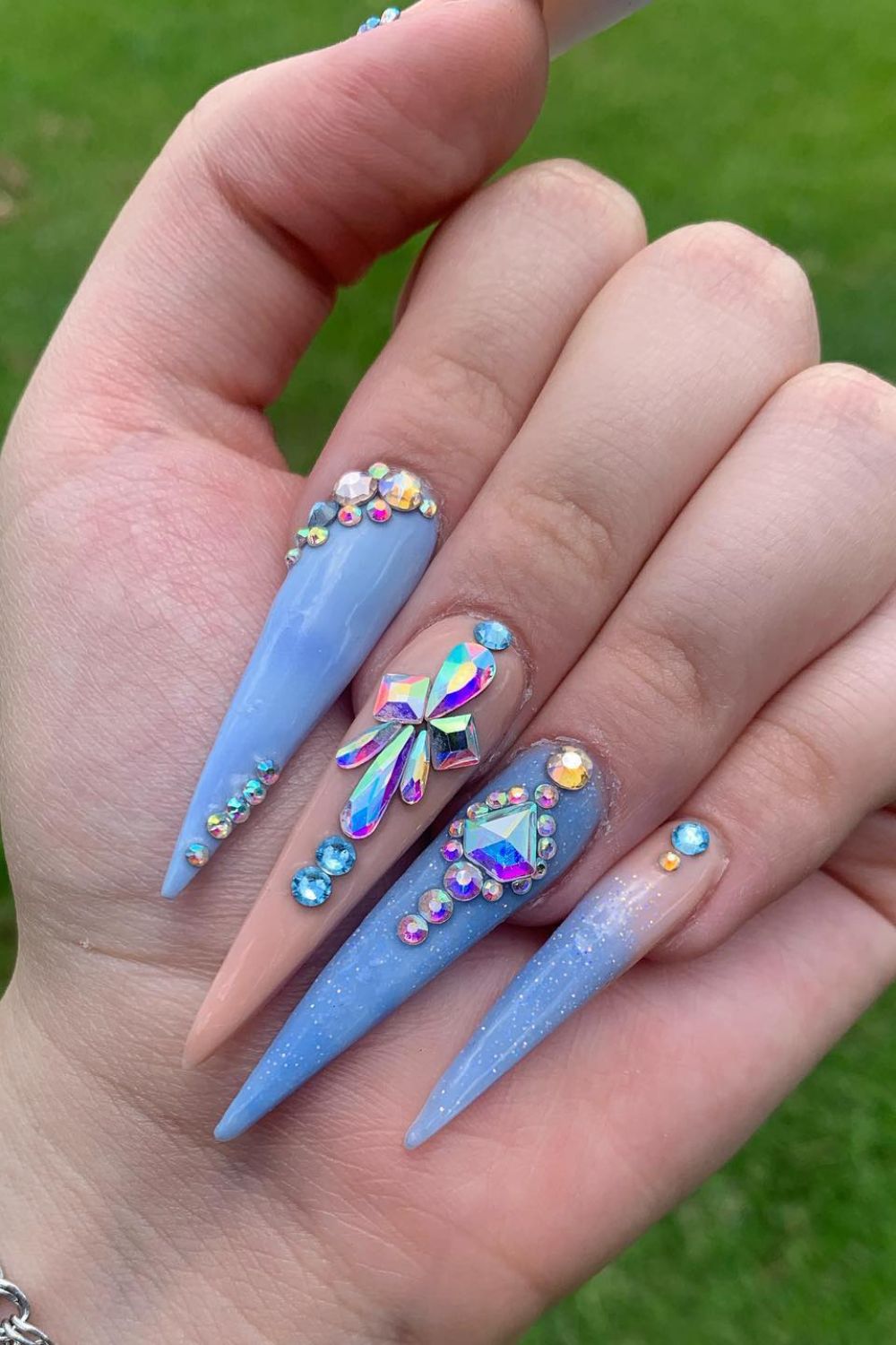 Blue And Nude With Crystal Embellishments