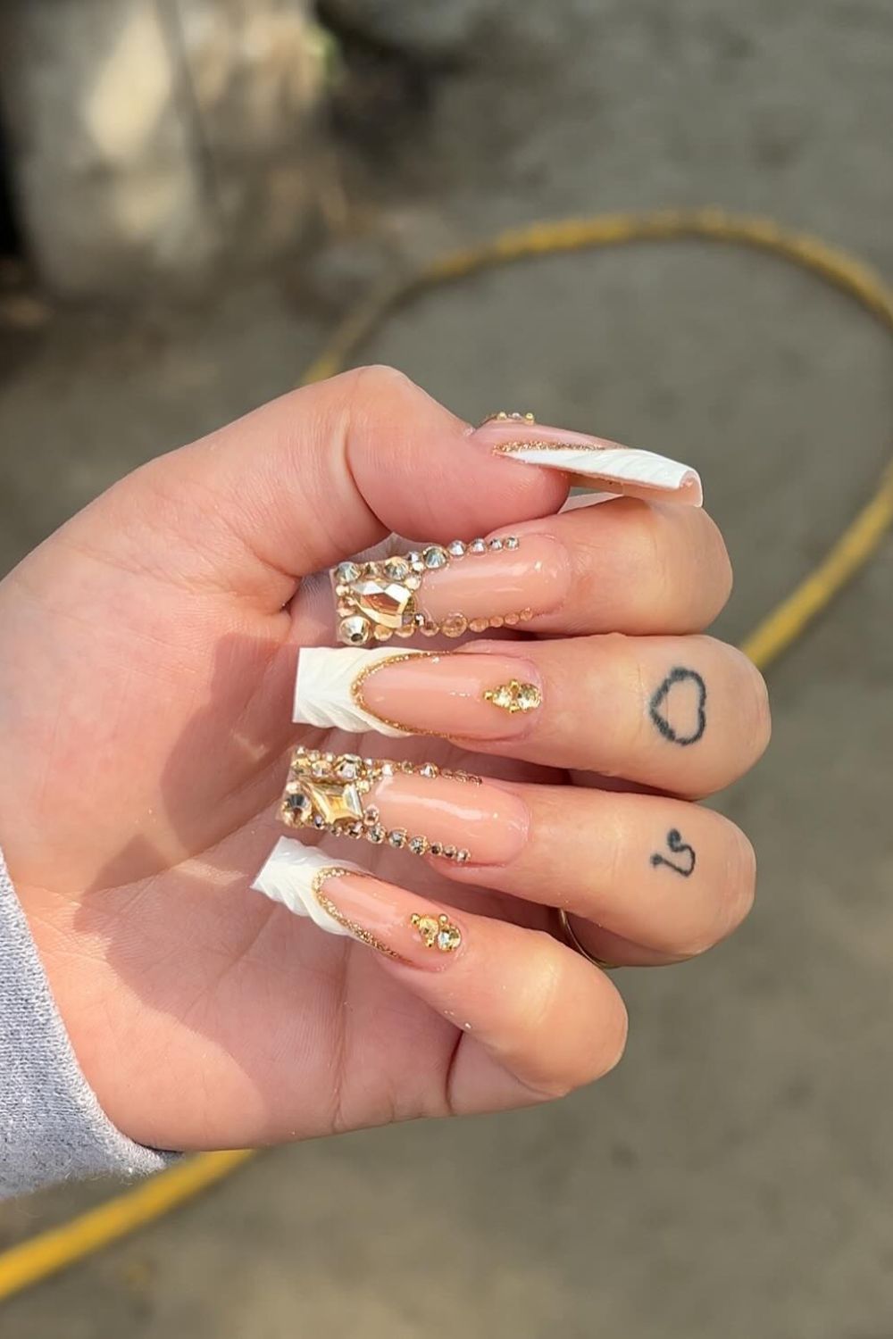 Glamorous Gold And Crystal French Tips