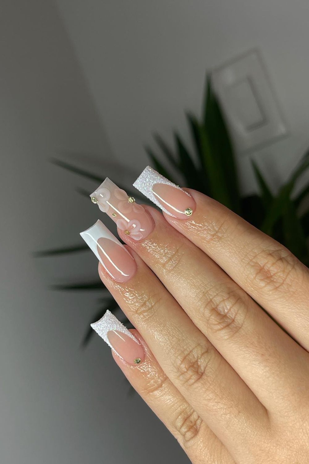 Sculpted French With 3D Floral Accents