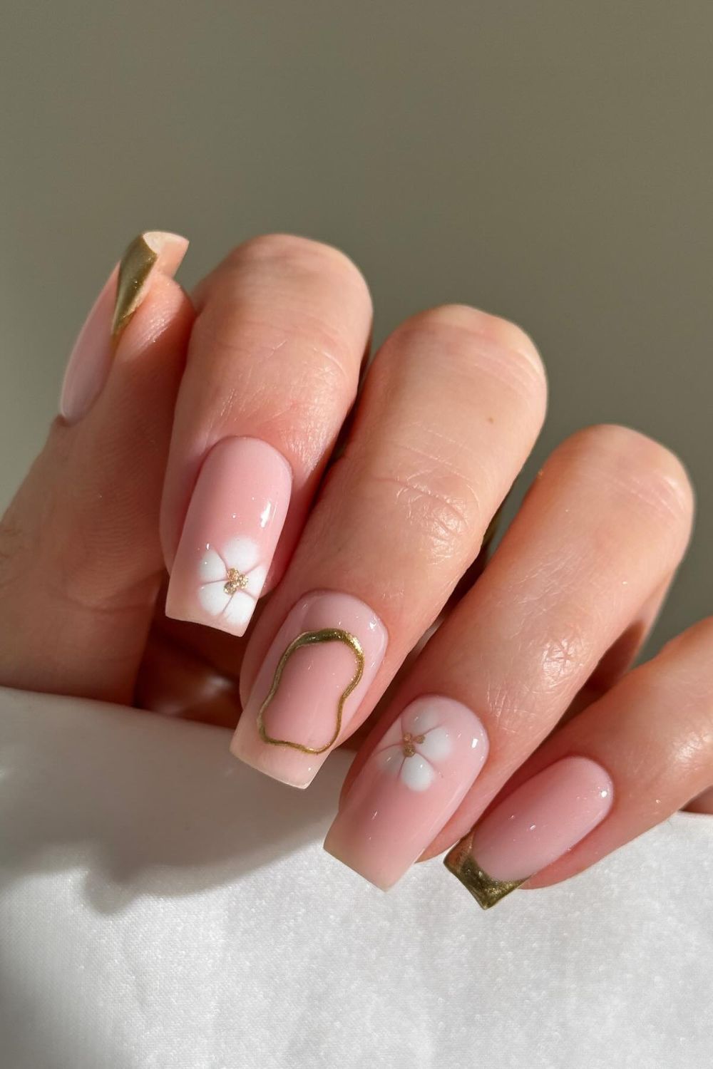 Simple Square Nail Art With Gold Details