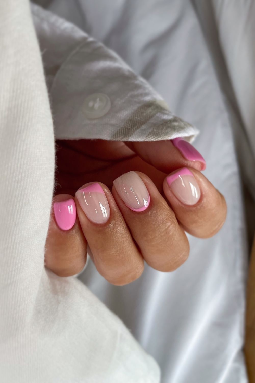 Short Spring Square Nails With Pink Edges