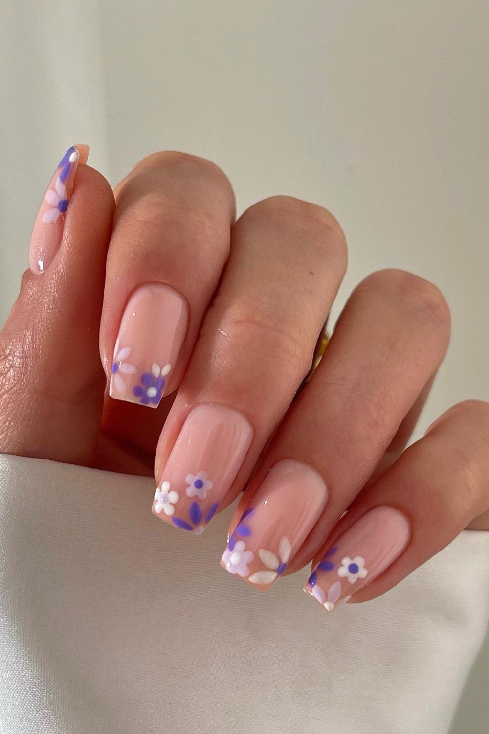 Square Nails Pastel Floral Accents
