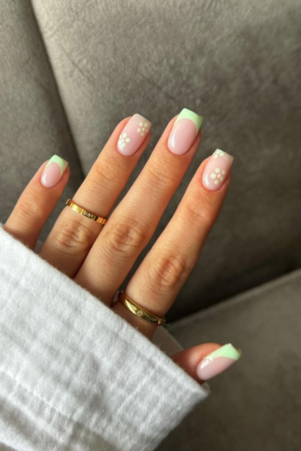 Square Gel Manicure Ideas With Mint Tips