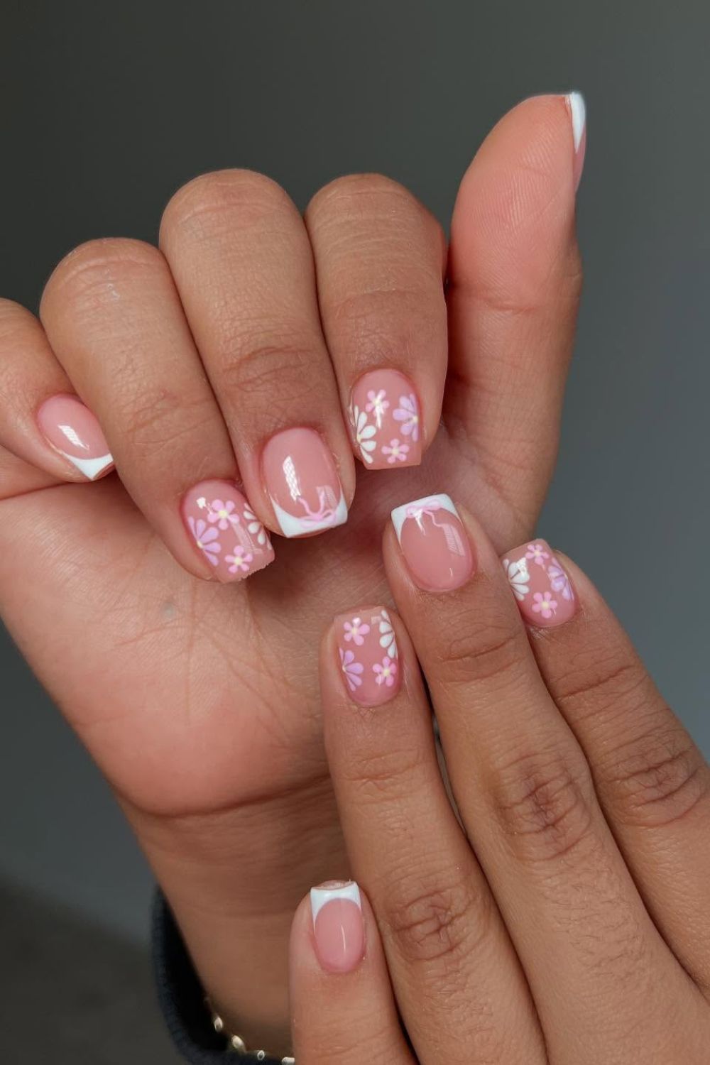 Short Square Nails With Flowers