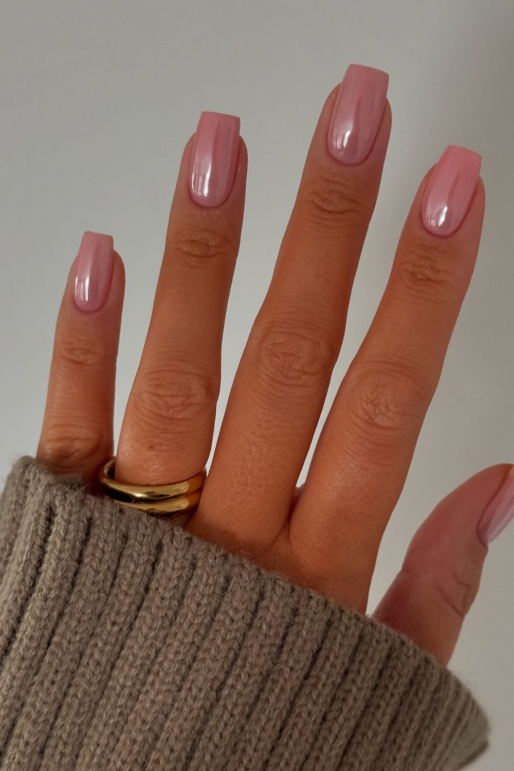 Pink Nails Square With Glossy Finish
