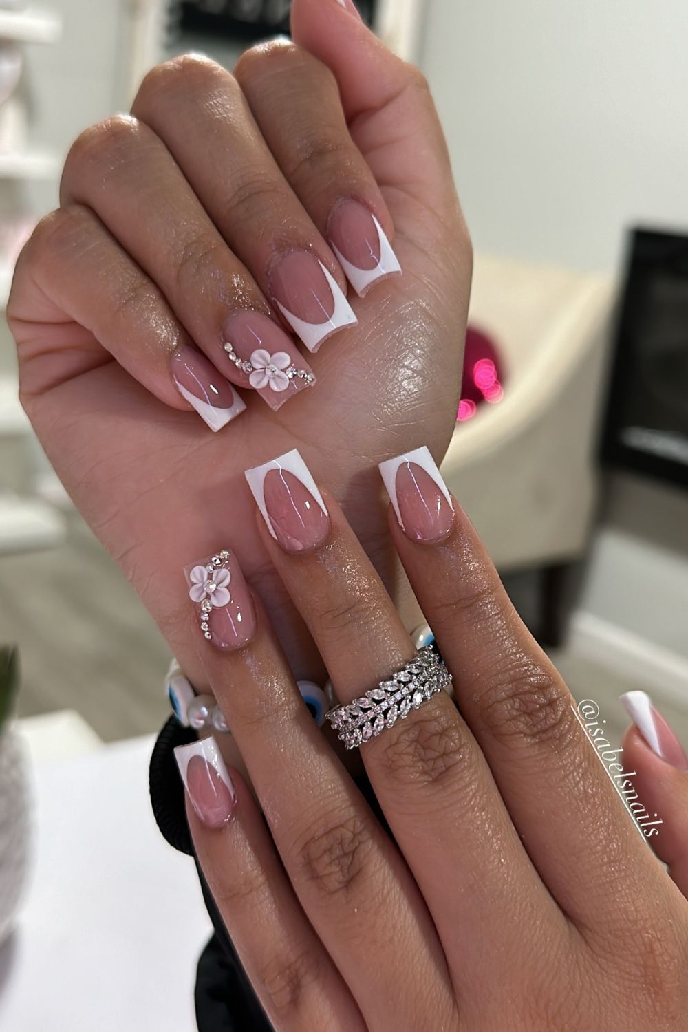 Best Square Nail Designs With Rhinestones And Flowers