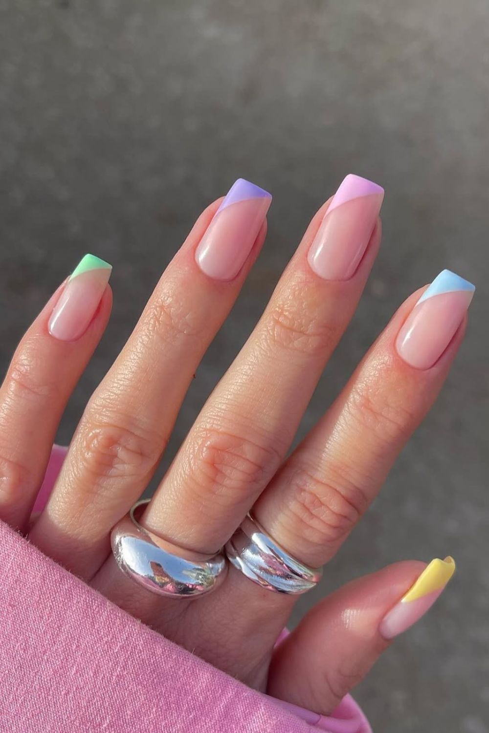 Square Nails Pastel Tips