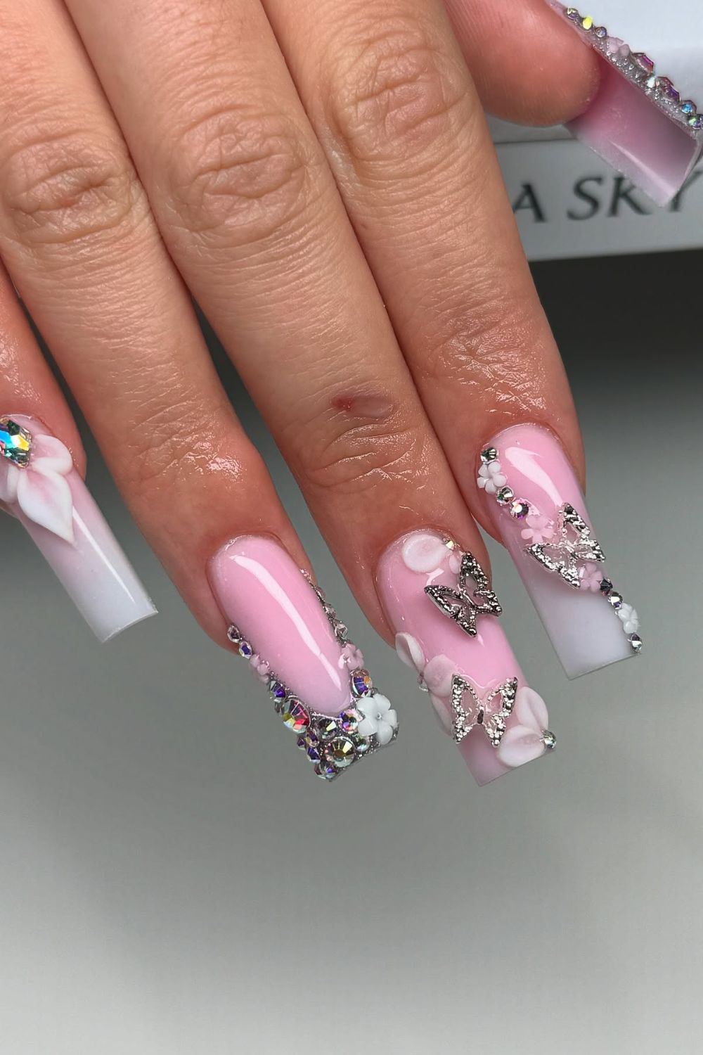 Spring Long Square Nails With Embellishments