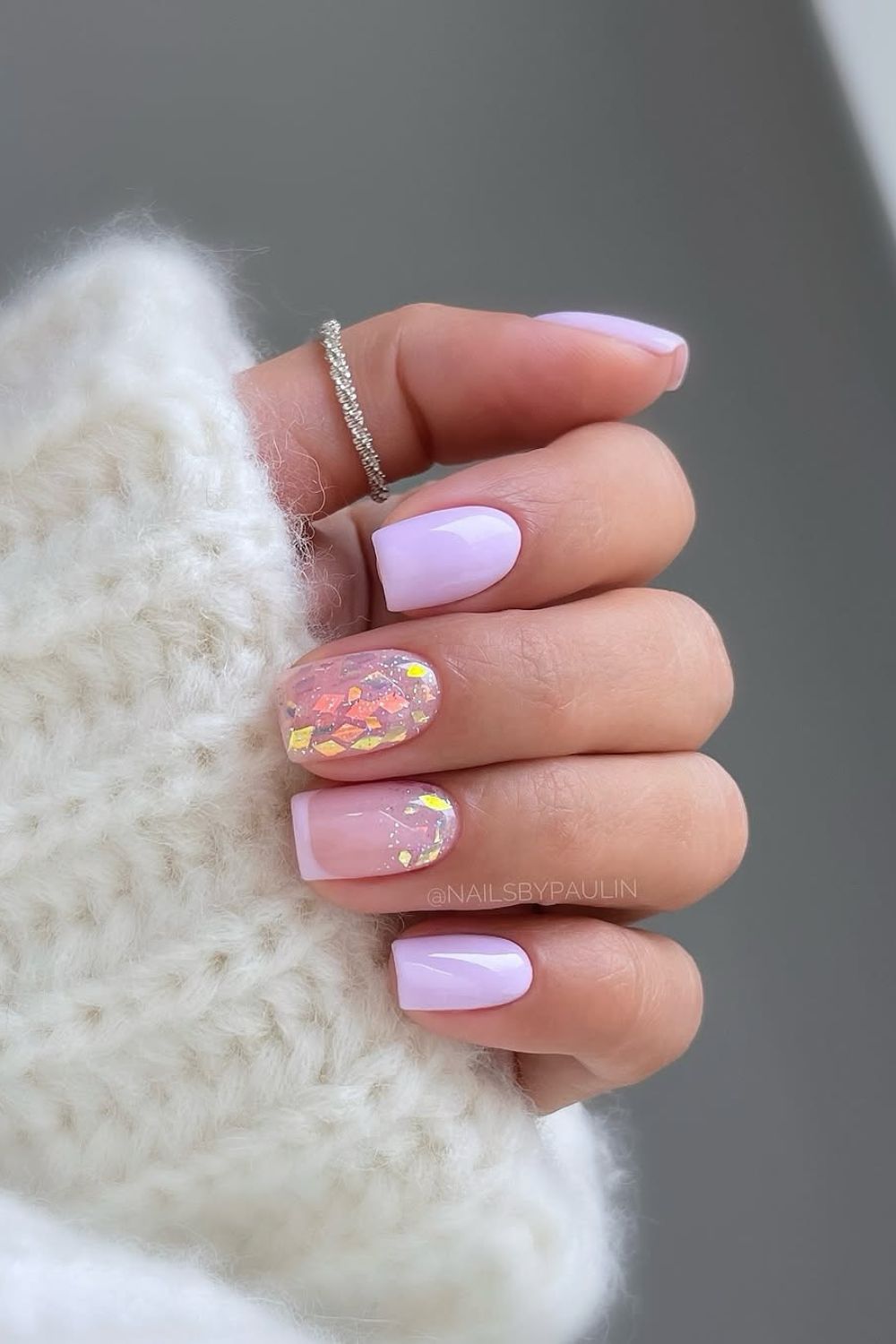 Short Pink Square Spring Nails With Glitter