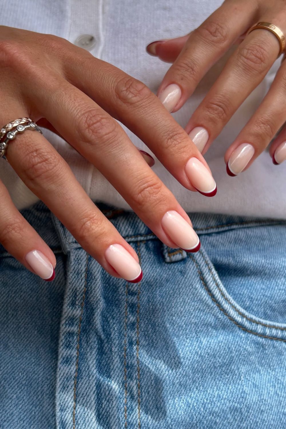 Wine-Red French Tips